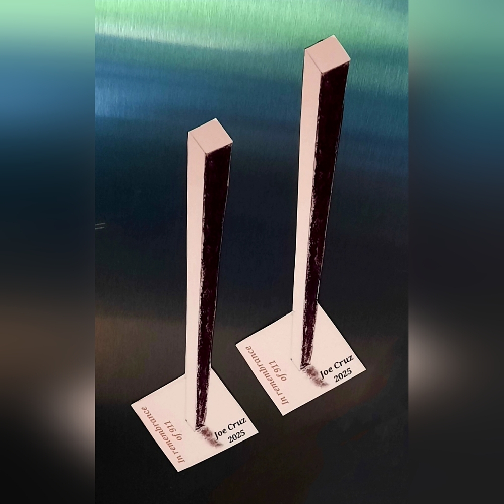 Two 3D Twin Towers Remembrance Magnet Prints 2x6